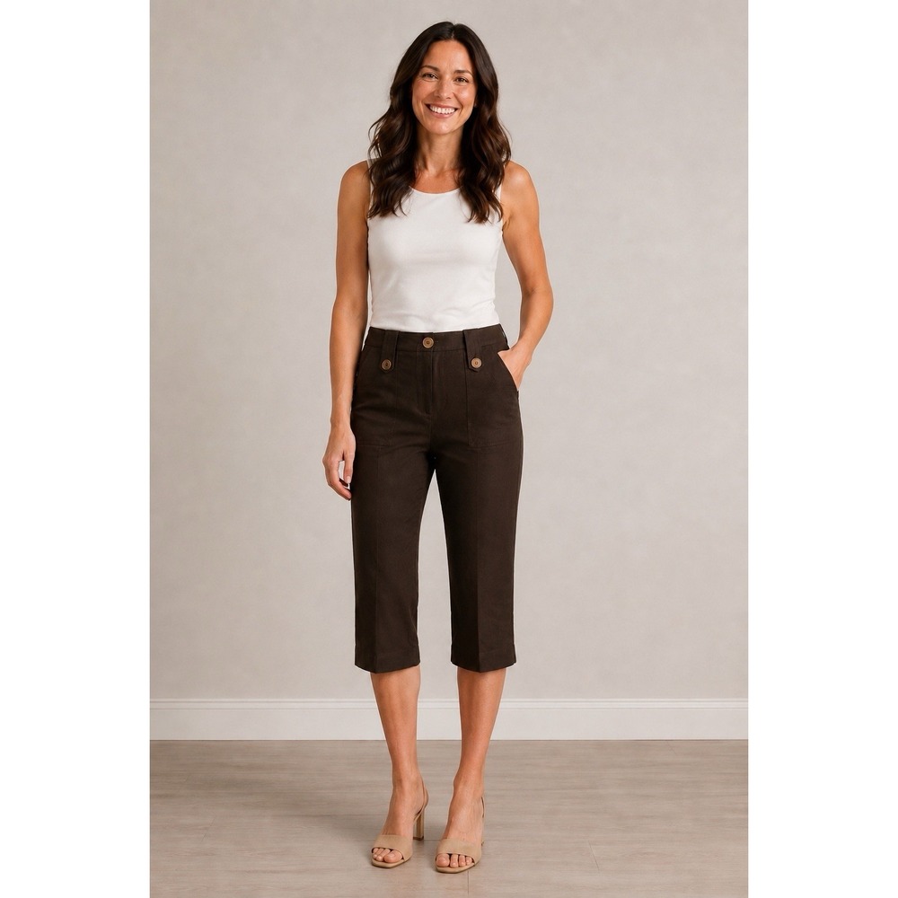 NWT Sharagano Studio Sz 10 Brown Button-Detail Dress Capri Pants Trousers $65